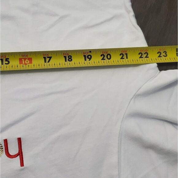 Cate XL Long Sleeve Shiry White Christmas Santa Ho Ho Ho Rhinestone Embellished - Picture 9 of 9